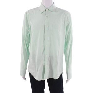 J Crew Mens Button Up Dress Shirt Green Striped 100% Cotton Long Sleeve Size L